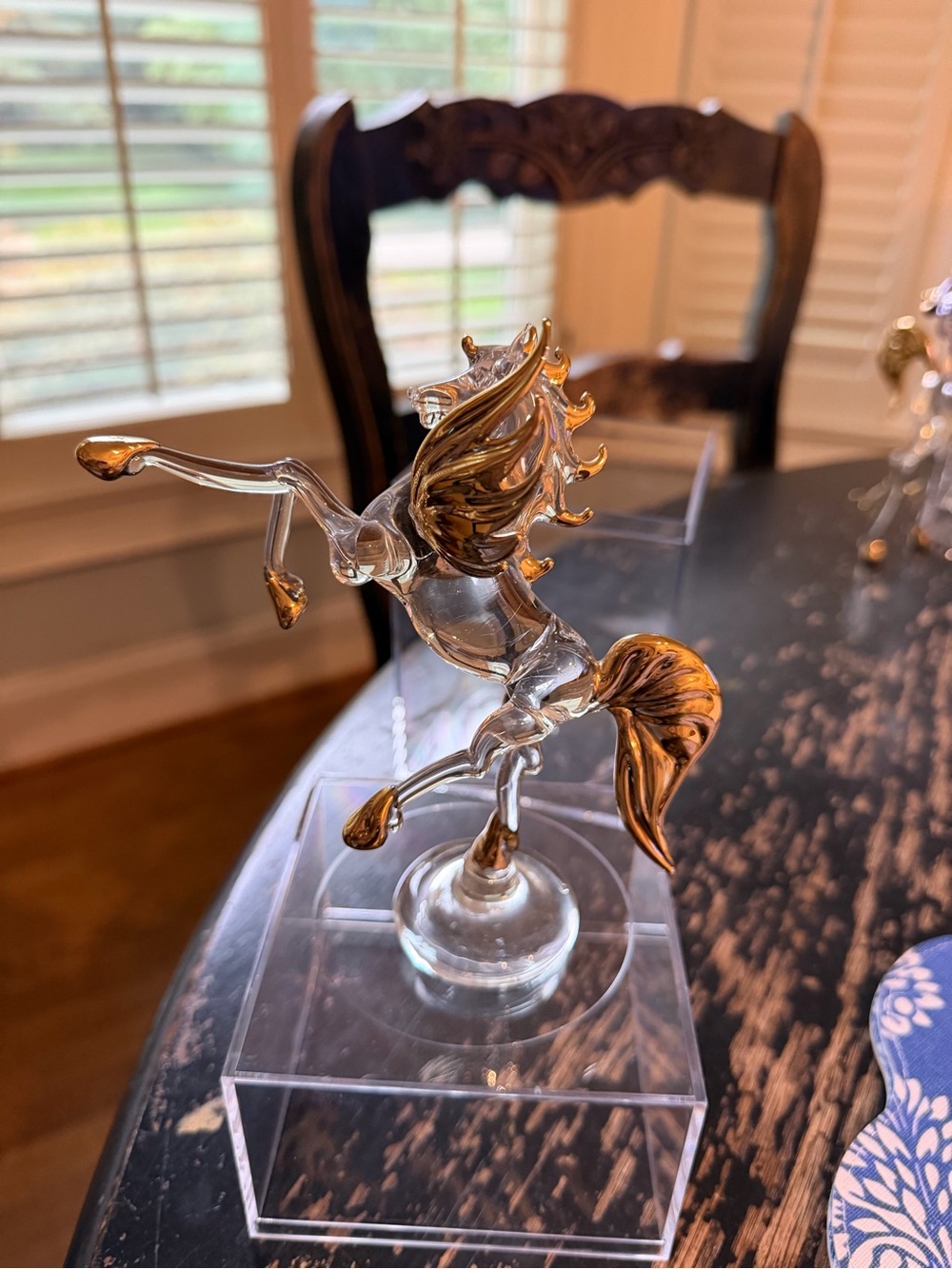 Handblown Glass Pegasus Figurine in gold Accents - Elegant Home Art